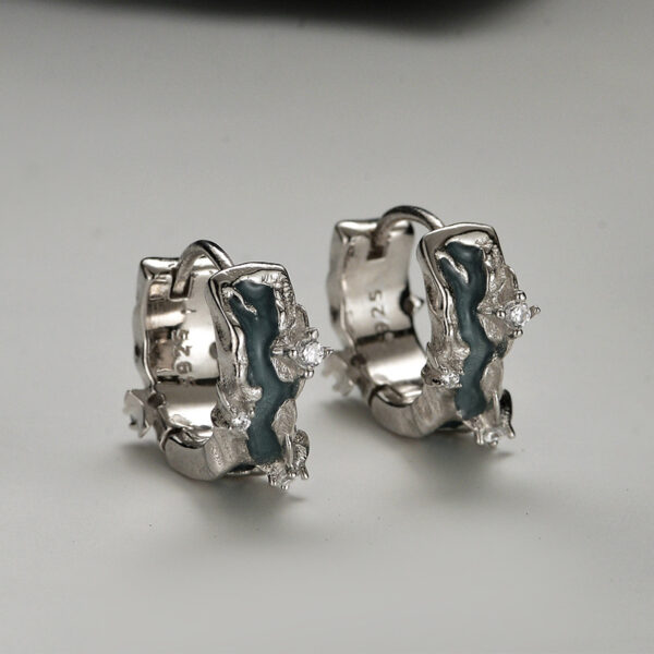 1pair/S925 sterling silver special-shaped ear buckle female diamond enamel earrings E6136