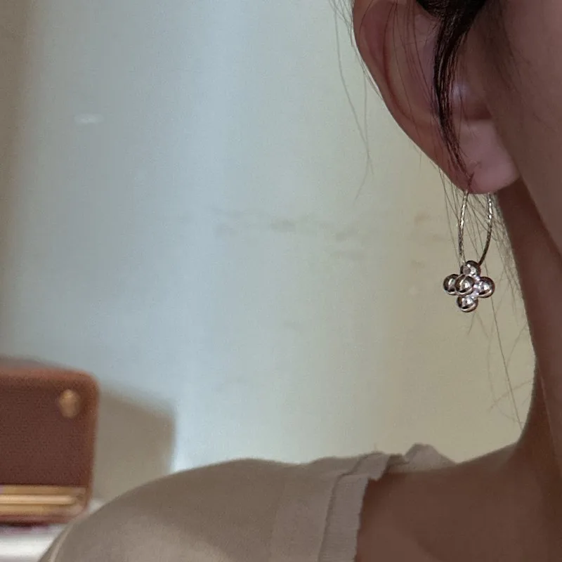 S925 Sterling Silver Korean Niche Design Car Flower Flash Bead Earrings Simple Retro Ear Jewelry Set for Women Free Shipping - Image 3