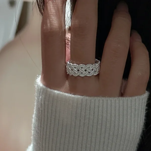 S925 Sterling Silver Korean Version Niche Design Sense Woven Texture Ring Simple Retro Ring Wholesale
