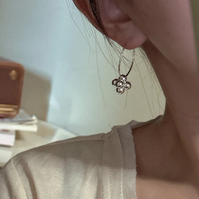 S925 Sterling Silver Korean Niche Design Car Flower Flash Bead Earrings Simple Retro Ear Jewelry Set for Women Free Shipping - Image 2