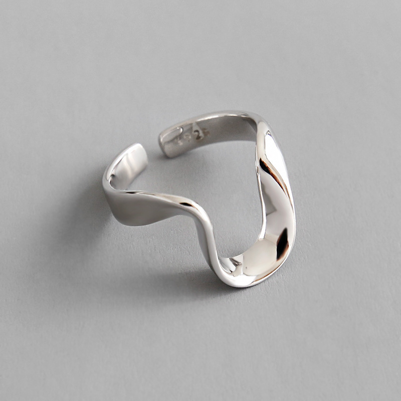 Korean Style S925 Sterling Silver Ring Female Ins Simple Non-Mainstream Irregular Line U-Shaped Cool Stall
