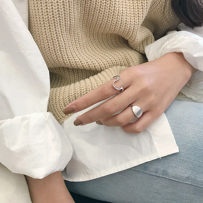 Korean Style S925 Sterling Silver Ring Female Ins Simple Non-Mainstream Irregular Line U-Shaped Cool Stall - Image 2