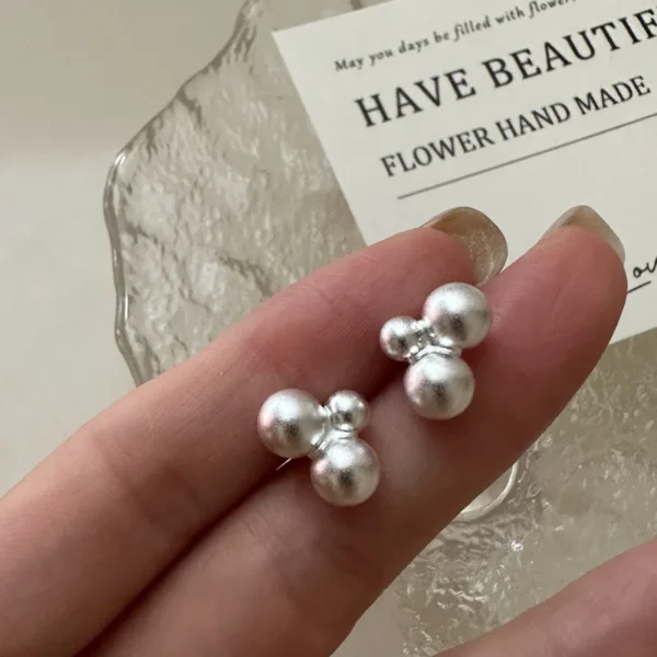 S925 Sterling Silver Korean Version of Niche Matte Basic Ball Earrings Fashion Texture Wholesale