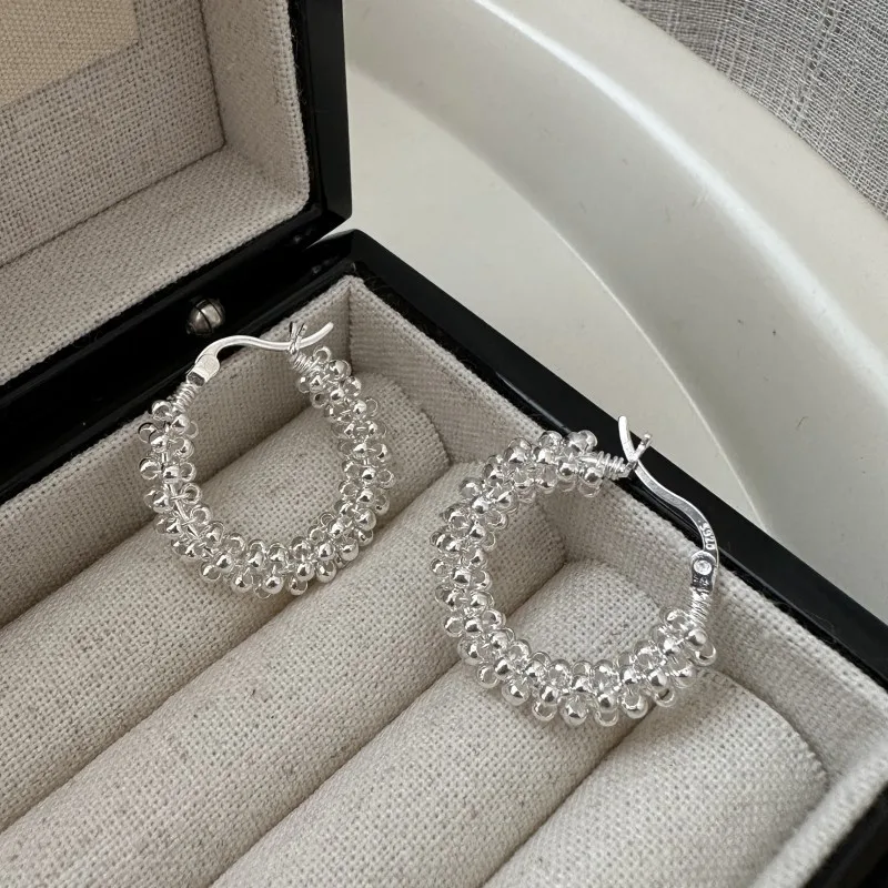 925 Sterling Silver Korean Version Niche Design Sense Retro Simple Twist Line Handmade Earrings Office INS Blogger Ear Buckle