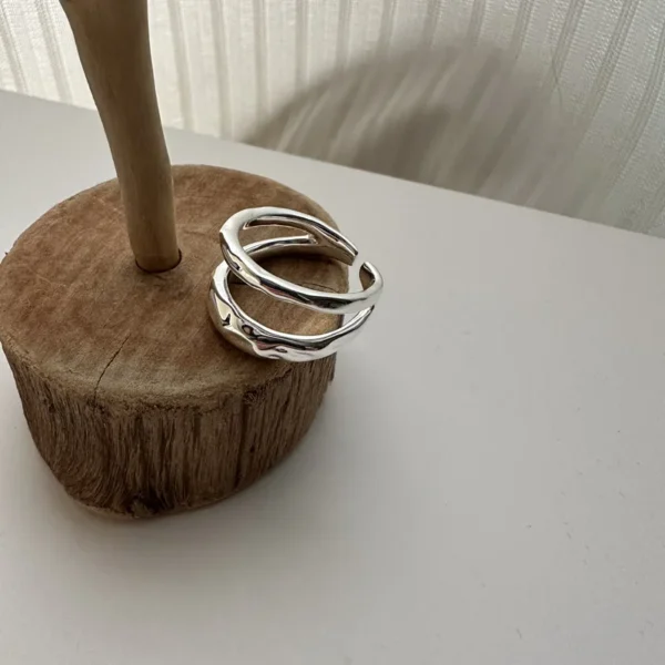 S925 Sterling Silver Niche Design Sense Double Layered Fashionable Texture Ring Korean Style Simple Personality Ring Wholesale
