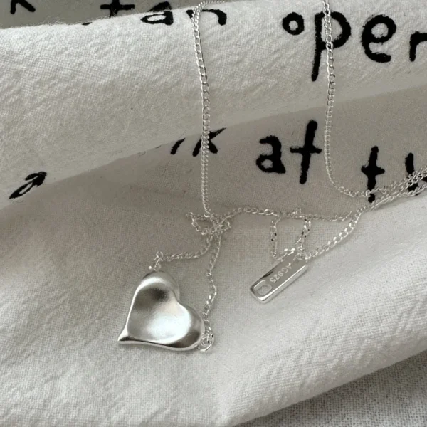 S925 Sterling Silver Korean Version Niche Design Matte Love Necklace Retro Simple Basic Personalized Collarbone Chain