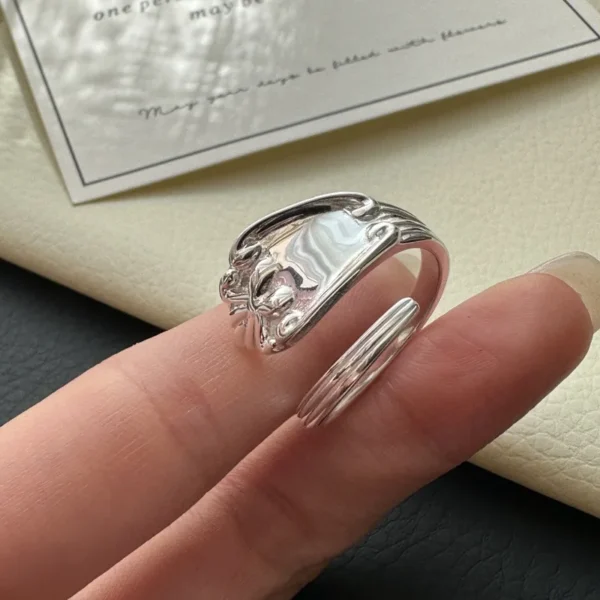 S925 Real Sterling Silver Hovering Niche Design Sense Simple Cross Ring Vintage Adjustable Engagement Promise Anniversary