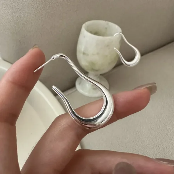 S925 Sterling Silver Korean Version Niche Design Sense Fashion Heavy Industry Retro Earrings Korean Simple Commuter Ear Jewelry