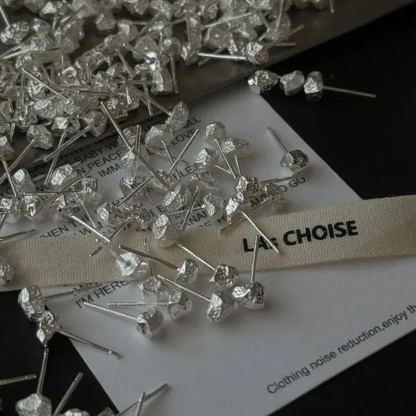 Basic Daily Wear S925 Silver Geometric Irregular Lava Texture Stud Earrings Small Gravel Simple Earrings