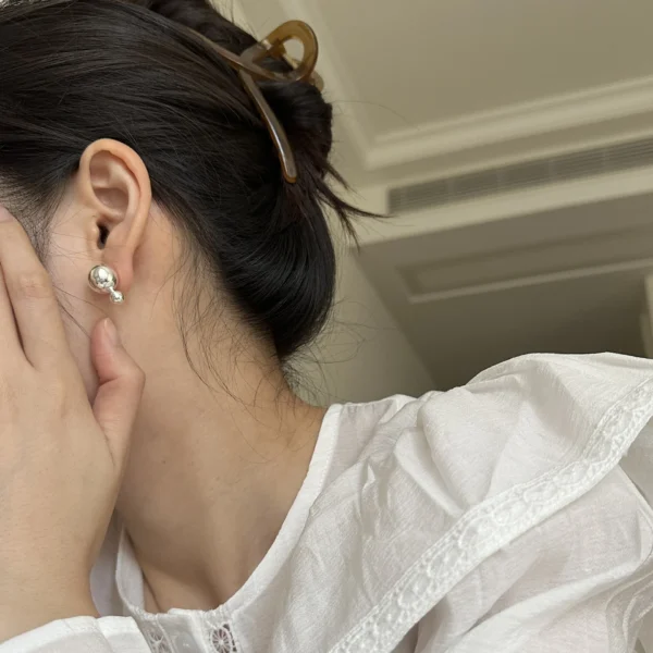 925 Sterling Silver Size Ball Stud Earrings Female Korean Version Simple Niche Design High Sense Fashion Personalized Earrings