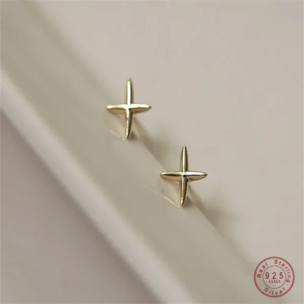 925 Sterling Silver Cross Star Stud Earrings for Women Korean 14K Gold Plated Wedding Jewelry
