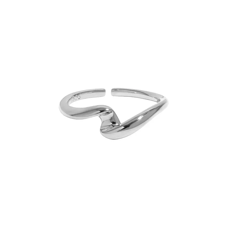 CHOZON Ins Minority Design Minimalist Wavy Button Stripe Smooth Surface Texture S925 Sterling Silver Open Ring Female - 画像 (5)