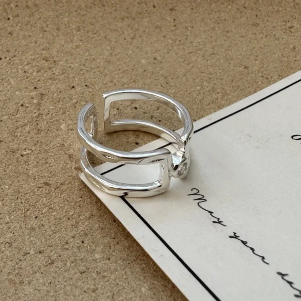 S925 Sterling Silver Texture Double-layer Retro Ring Korean Style Simple Fashionable Personalized Ring Wholesale 41JZ43