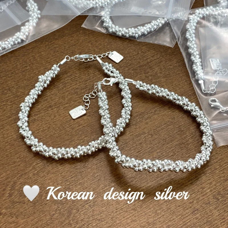 South Korea's Dongdaemun Creative Hand-woven Jewelry S925 Sterling Silver Beads Three-wire Winding Bracelet Niche - Image 3