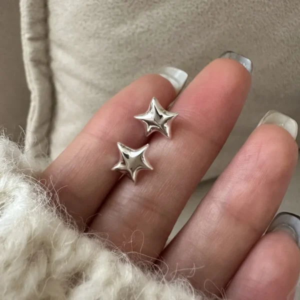 S925 Sterling Silver Korean Version Niche Design Star Stud Earrings Korean Style Fashion Retro Simple Ear Jewelry Wholesale