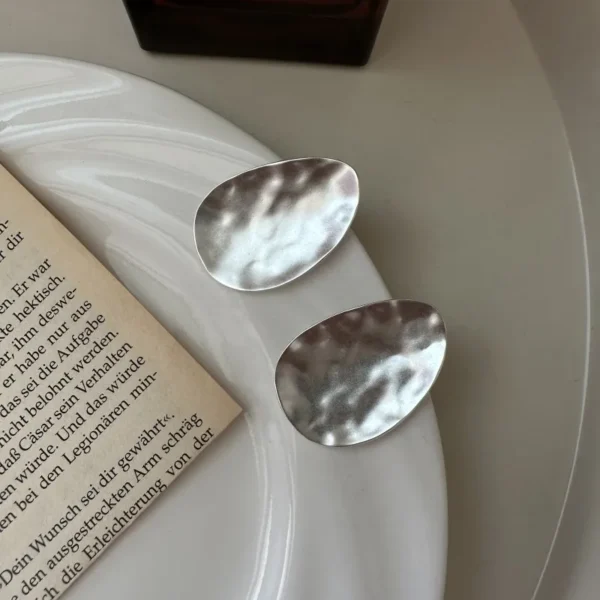 S925 Sterling Silver Niche Matte Texture Stud Earrings Simple Retro Heavy Industry Earrings Purely Handmade Real