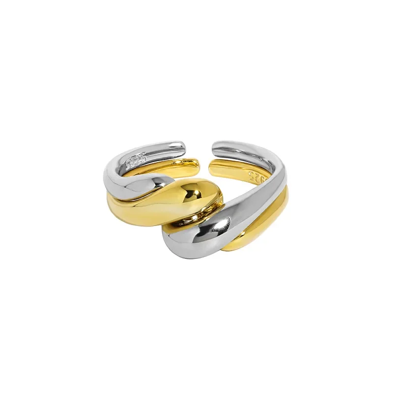 CHOZON Ins Minority Design Minimalist Wavy Button Stripe Smooth Surface Texture S925 Sterling Silver Open Ring Female