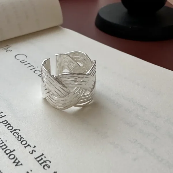 S925 Overall Sterling Silver Original Design Sense Woven Simple Matte Ring Retro Fashionable ISN Wind Ring Wholesale