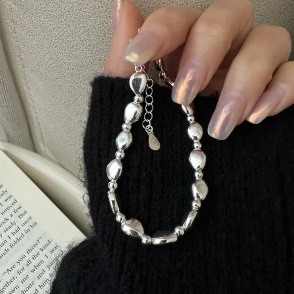 S925 Sterling Silver Niche Design Sense Heavy Industry Bean Bracelet Fashionable Texture Minimalist Headwear Wholesale
