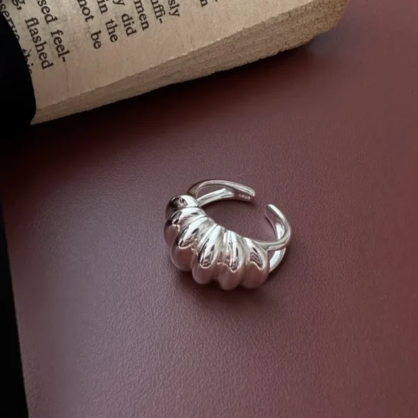 S925 Sterling Silver Heavy Industry Texture Croissant Fashionable Ring Korean Simple Retro Ring Wholesale