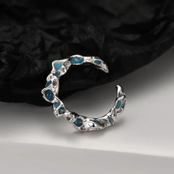 J1309 Coral Blue Special-shaped Ring Personalized Men's Women's S925 Sterling Silver Deep Sea Series Healing Neutral Ultra A Jewelry