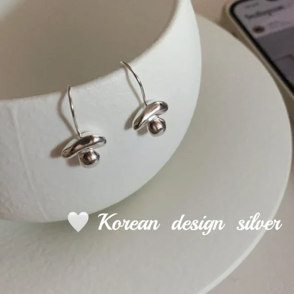 Simple S925 Sterling Silver Earrings Ins Mushroom Design Sense Niche Earrings Ear Hook Jewelry Cute Ear Hole Women