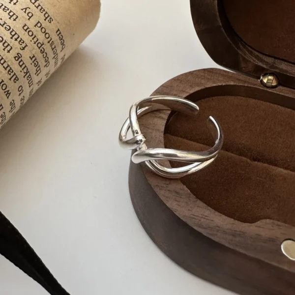 S925 Sterling Silver Niche Design Sense Basic Line Cross Texture Ring Simple Retro Ring