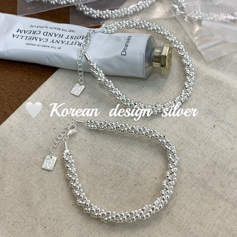 South Korea's Dongdaemun Creative Hand-woven Jewelry S925 Sterling Silver Beads Three-wire Winding Bracelet Niche - Image 4