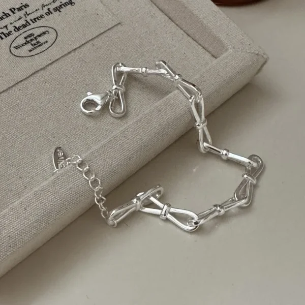 S925 Sterling Silver Real Handmade Design Sense Knotted Fashion Bracelet Simple Retro First Jewelry Wholesale