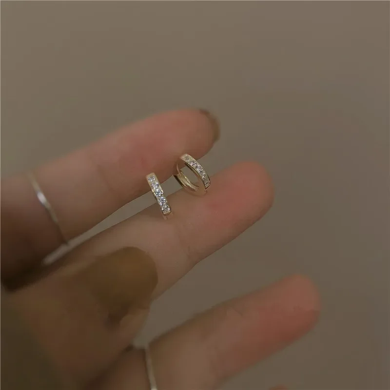 925 Sterling Silver Korean Small Micro-Inlaid Crystal Plating 14k Gold Earrings Women Exquisite Temperament All-Match Jewelry - 画像 (4)