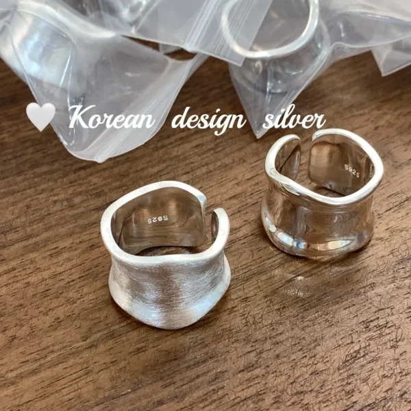 Original Wide Edition Heavy Industry Ring S925 Sterling Silver Irregular Brushed Opening Ring Premium Sense Wholesale
