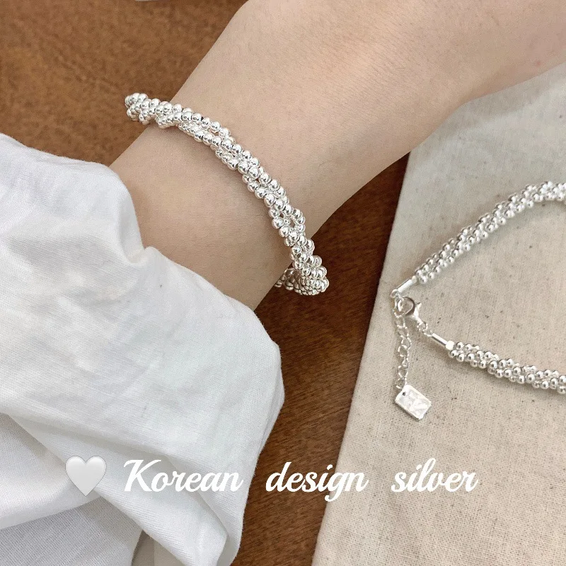South Korea's Dongdaemun Creative Hand-woven Jewelry S925 Sterling Silver Beads Three-wire Winding Bracelet Niche - Image 2