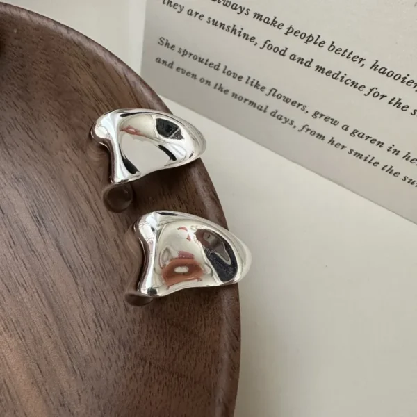 S925 Sterling Silver Korean Version Niche Design Heavy Industry Texture Glossy Earrings Korean Style Retro Ear Jewelry