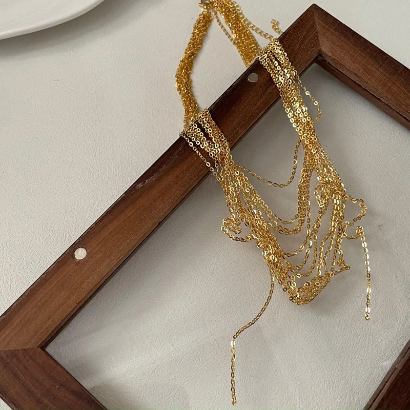 S925 Sterling Silver Korean Tassel Glitter Personality Multi-layer Necklace Fashion Blogger Style Collarbone Chain Wholesale - Image 5