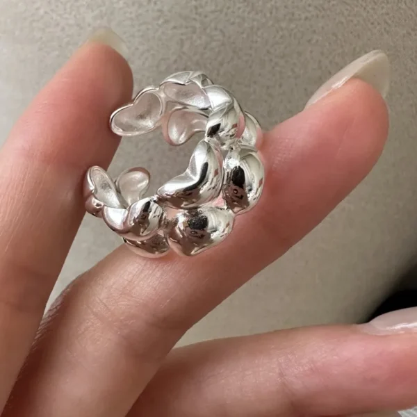 S925 Sterling Silver Niche Design Double-layer Love Ring Retro Simple Heart Ring