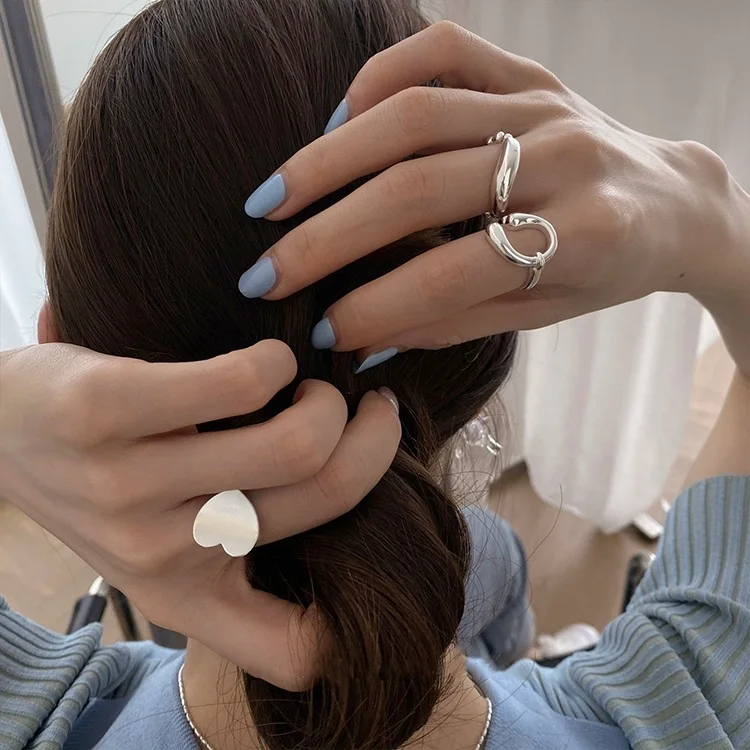 Korean Style S925 Sterling Silver Ring Female Ins Simple Non-Mainstream Irregular Line U-Shaped Cool Stall - Image 5