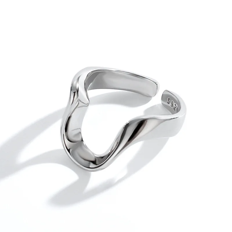 Korean Style S925 Sterling Silver Ring Female Ins Simple Non-Mainstream Irregular Line U-Shaped Cool Stall - Image 6