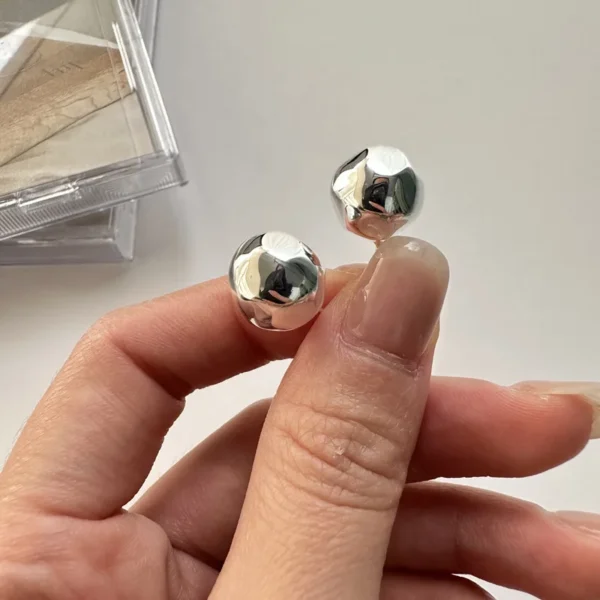 S925 Sterling Silver Korean Version Irregular Round Ball Stud Earrings Simple Cold Style Literary Niche Design Beanie