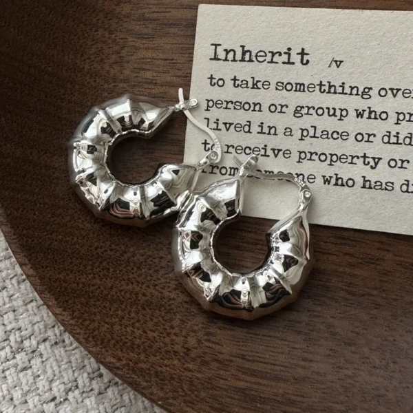 S925 Sterling Silver Niche Design Sense Retro Simple Bamboo Ear Buckle Hollow Fashionable Personalized Earrings Wholesale