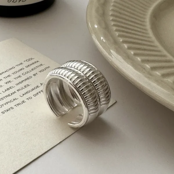 CHOZON S925 Sterling Silver Korean Version Niche Design Sense Texture Wide-sided Fashionable Simple Retro Ring Wholesale
