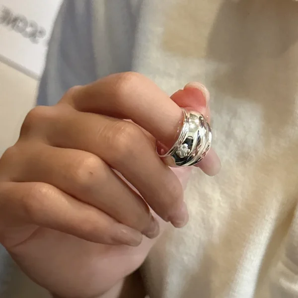 S925 Sterling Silver Korean Version Niche Design Feel Bag Heavy Industry Simple Fashionable INS Ring Wholesale Jewelry