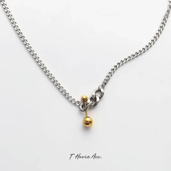 Creative Unique Irregular Balance Ball Contrast Silver Necklace Personality Neutral Handsome Collarbone Chain Men and Women