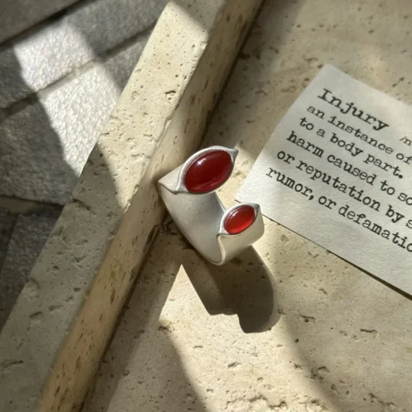 100% S925 Sterling Silver Korean Version Niche Original Design Agate Matte Ring Retro Fashionable ISN Wind Ring Wholesale