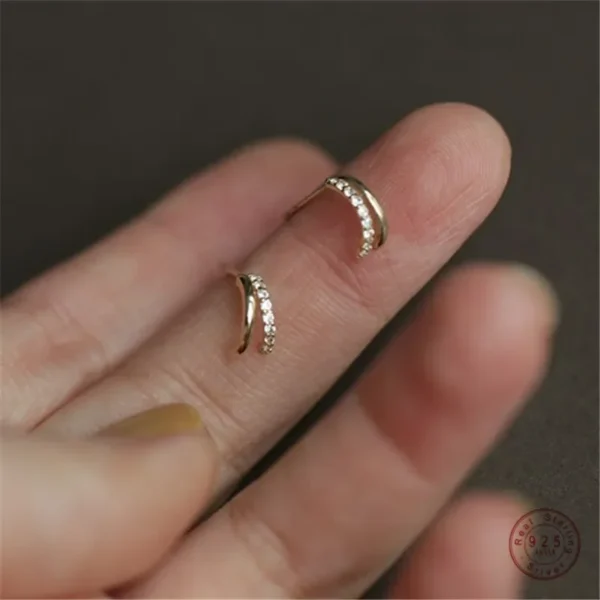 925 Sterling Silver European Creative Pavé Zircon Ear Bone Stud Earings Women Classic Fashion 14k Gold Plating Jewelry Gift
