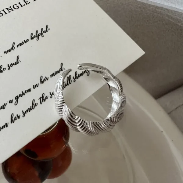 S925 Sterling Silver Korean Version Niche Design Sense Texture Sense Croissant Ring Korean Style Fashion Retro Ring