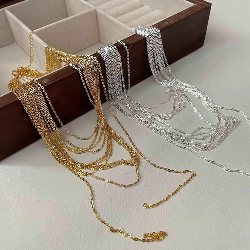 S925 Sterling Silver Korean Tassel Glitter Personality Multi-layer Necklace Fashion Blogger Style Collarbone Chain Wholesale