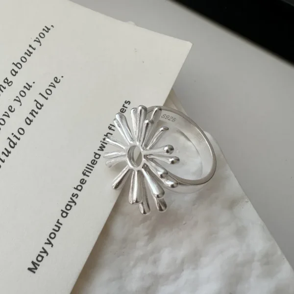 S925 Sterling Silver Niche Design Sunflower Feeling Retro Simple Fireworks Ring Simple Wholesale