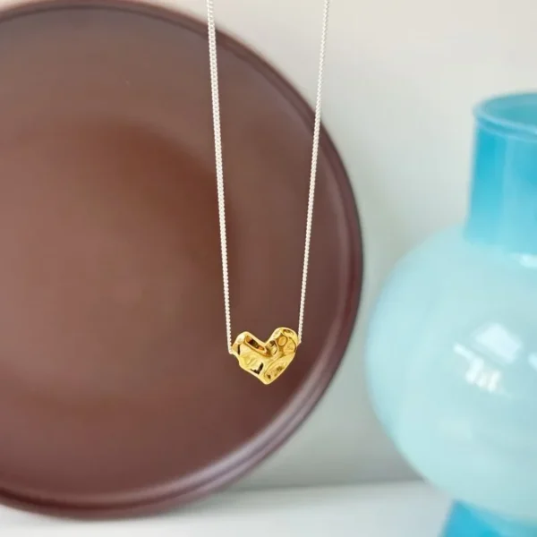 Real S925 Sterling Silver Fashion Personality Love Heart-shaped Lava Side Temperament Two-color Necklace Jewelry Women's Gift