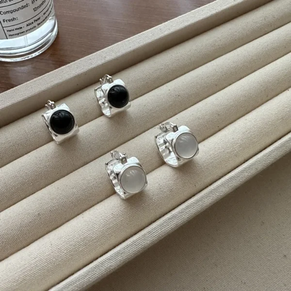 S925 Sterling Silver Korean Version Niche Design Agate Square EarringsKorean Style Simple and Fashionable Texture Ear Buckle