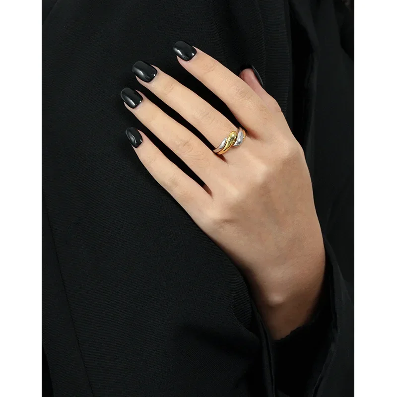 CHOZON Ins Minority Design Minimalist Wavy Button Stripe Smooth Surface Texture S925 Sterling Silver Open Ring Female - 画像 (2)